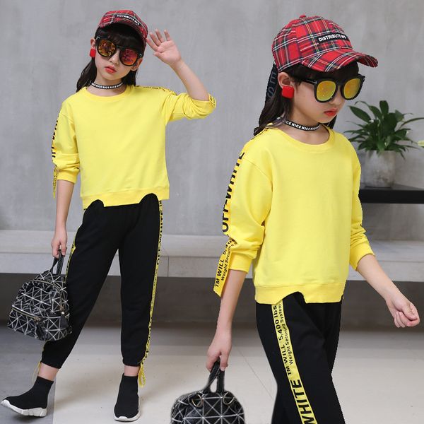 

3-13y quality autumn girl t shirt + pants set fashion baby tracksuit children clothing infantil o-neck kids clothes girls suit, White