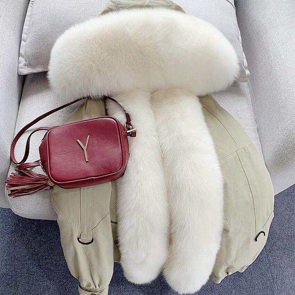 

2019 real fur parka winter jacket women rabbit lining natural fox raccoon fur coat thick warm outerwear streetwear luxury y191016, Black;brown