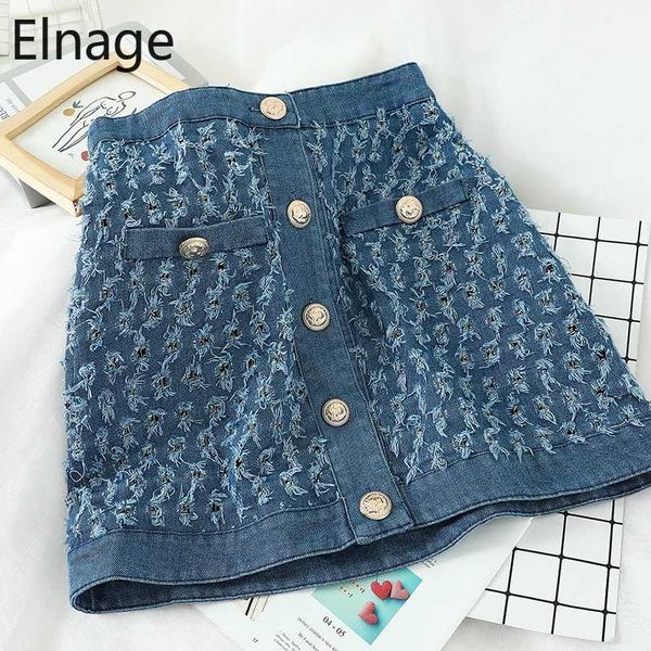 

hole denim jupe femme short a-line bag hip skirt high waist slim single breasted female spring autumn winter faldas mujer moda, Black