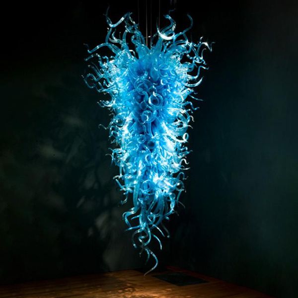 

Elegant Decorate Home Lightings Lamps Crystal Chandeliers Hand Blown Blue Glass Art Chandelier Lighting LED Bulbs