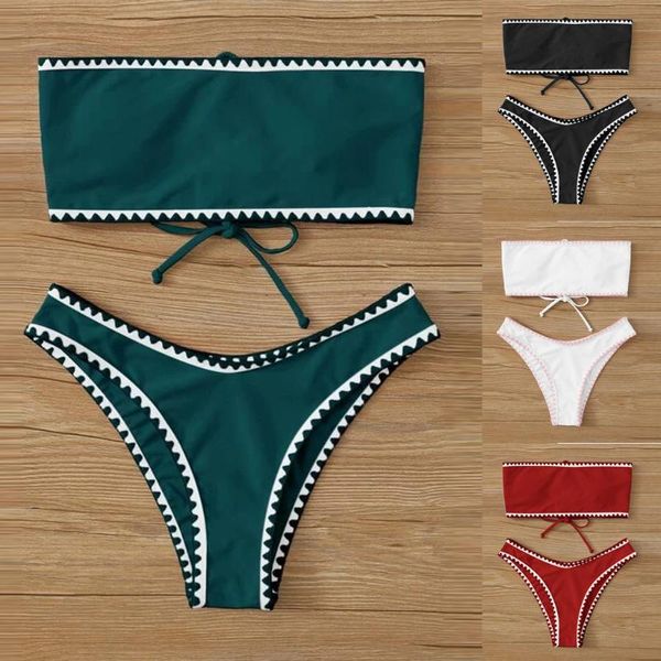 

women high waist bikinis summer swimwear female swimuit retro beachewear bikini set brazilian bikini set tube top, White;black