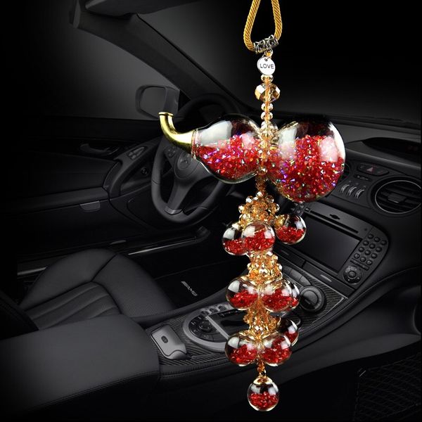 

kpay new sparkly crystal gourd car hanging pendant ornaments car promotion loose crystals ab color with high quality