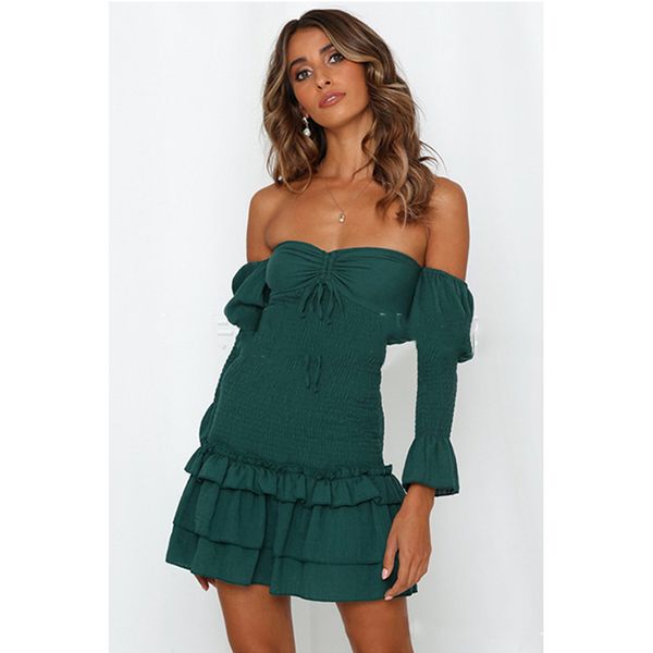 

2019 sweetly floral print lace-up mini strapless dress women off shoulder slim pleated party dress summer casual beach, Black;gray