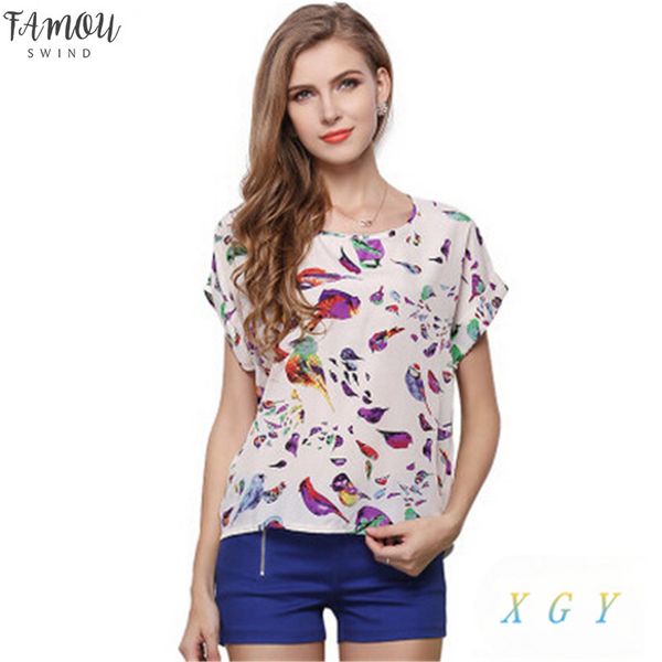 

new women fashion spring summer chiffon blouse casual loose print blouse plus size  to 2xl women clothing, White