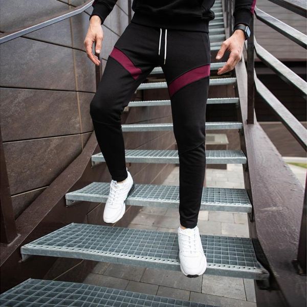 

kancoold pencil pants patchwork broadcloth midweight men's pants skinny casual elastic waist cotton full length trousers d23, Black