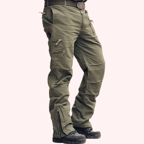 

luxury multi pocket military jeans for men casual training plus size cotton breathable army camouflage cargo pants, Black