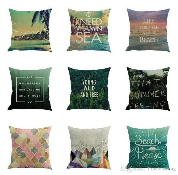 Green Forest Summer Beach Theme Linen Pillow Case Sofa Cushion