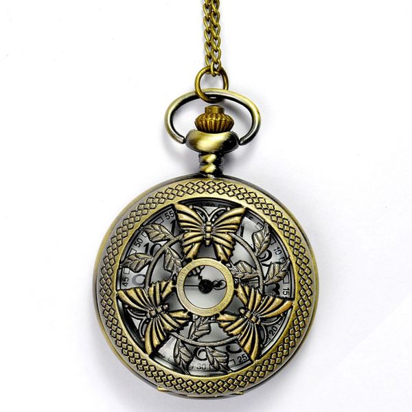 

quartz pocket watch trend restoring ancient ways three butterfly hollow out white face classic quartz pocket watch with, Slivery;golden