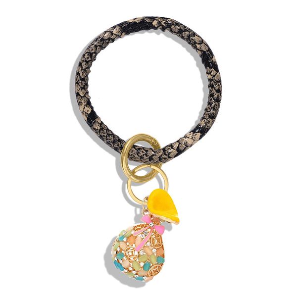 

sports portable wrist key chai pu leather leopard snake skin tassel key chain bangle jewelry keychain, Silver