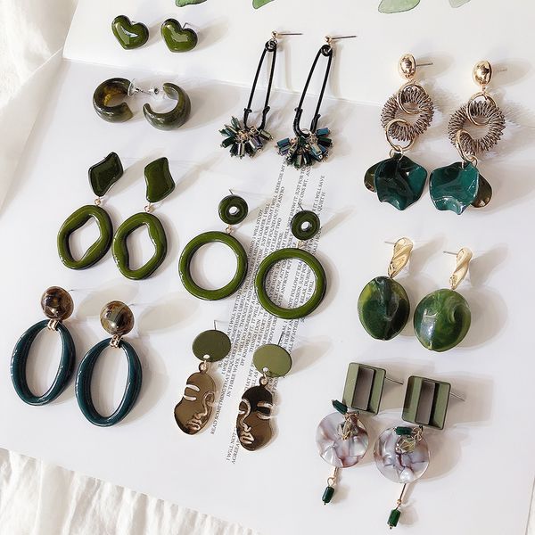 

high-quality design style 25 styles retro green earrings super fairy wild earrings temperament earrings, Black;brown