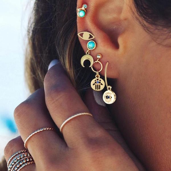 

artilady evil eye crystal hoop earrings set for women small hoop earring birthday jewelry gift drop shipping, Golden;silver
