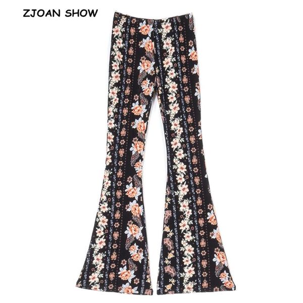 Compre 2019 Nuevo Estampado De Flores Negro Pantalones Flare