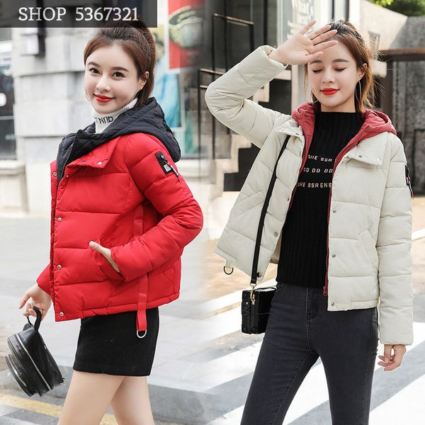 

2019 winter suit-dress short fund women's down cotton cotton-padded clothes woman loose coat student jacket, Black