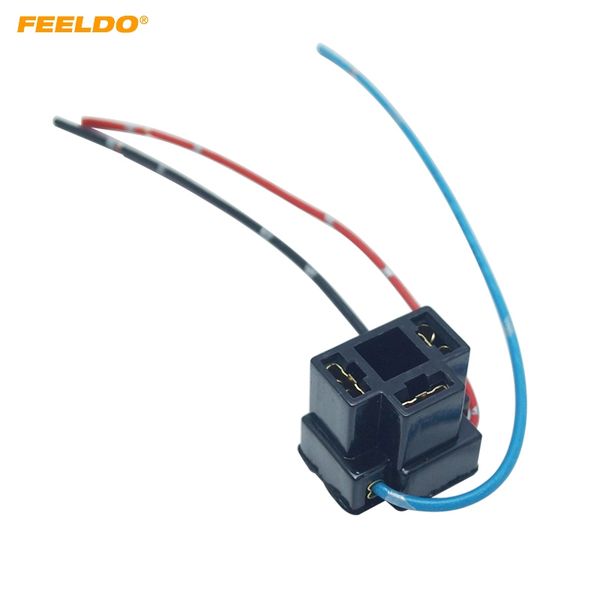 

feeldo 1pair auto h4 headlight female adapter sockets wiring harness connector car halogen hid led retrofit wire plug #mx5955