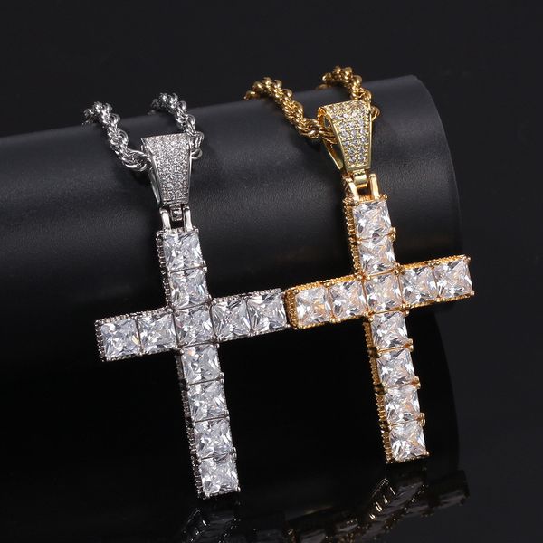 

Хип-Хоп Квадрат CZ Камень Устанавливать Bling Iced Out Креста Подвески Ожерелье для Мужч