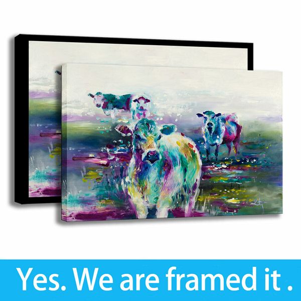 Cow colorido fundo pintura da arte abstracta Wall Decor Prints HD lona Quadro Arte - pronto para pendurar - Suporte Personalização