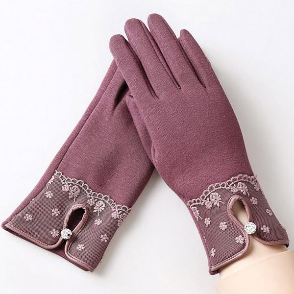 

fashion women lace sports fitness cycling gloves female winter warm cashmere phone touch screen black full finger gloves 16f, Blue;gray