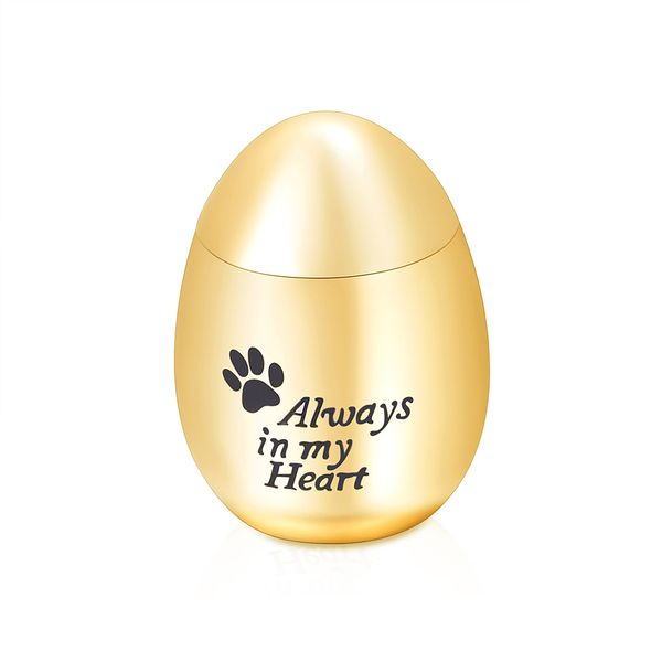 

stainless steel egg shape cremation urn paw print always in my heart keepsake memorial pet/human funeral urn - custom engraving, Silver