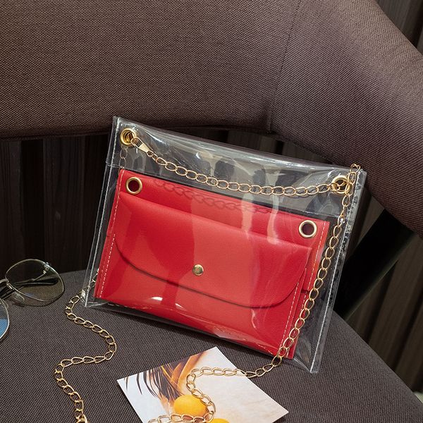 

fashion dual-use transparent jelly shoulder bag handbag purse mobile phone messenger bags girls chain small shoulder bag wallet