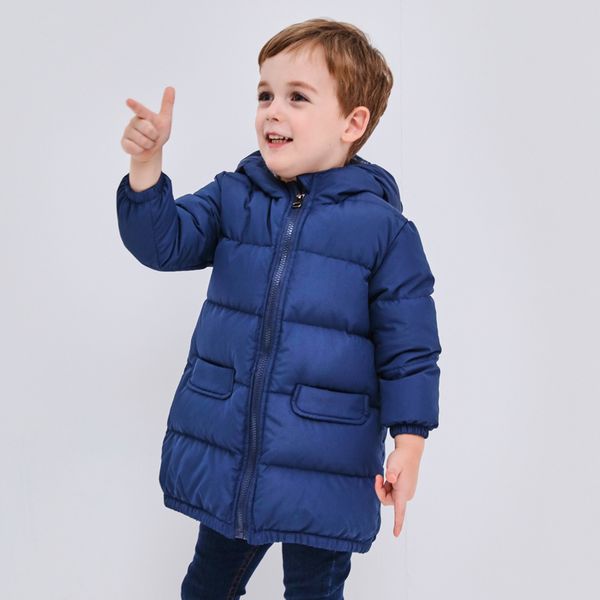 

autumn and winter new boys and girls children's clothing 90% white duck down jacket thickening in the long hooded warm clothes, Blue;gray
