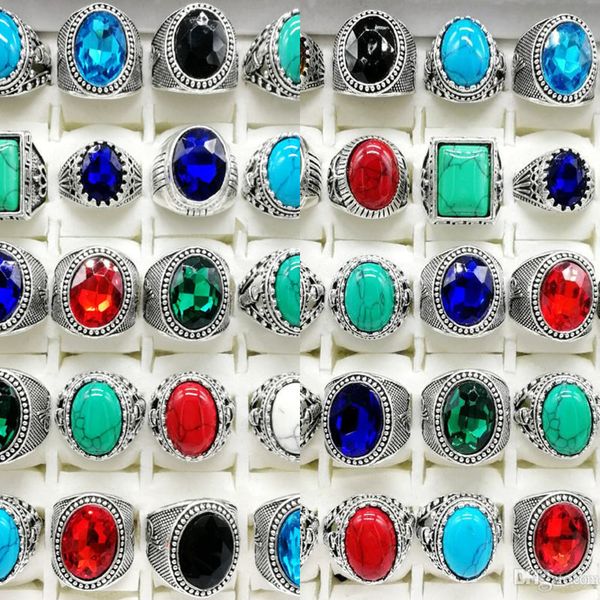 

jewelry turquoise ring mens womens fashion new 30pcs/pack antique silver vintage natural stone ring party gifts