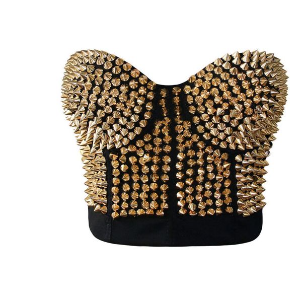 

women's punk golden rivet bra striking burlesque studded dance clubwear body shapewear bustier corset, Black;white