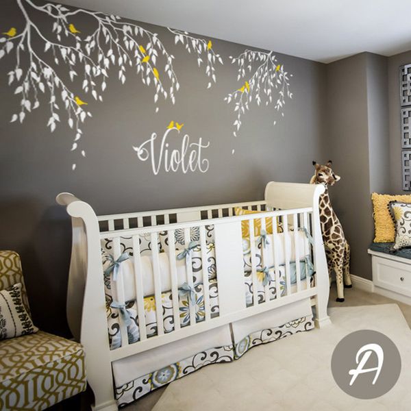 Branches Wall Decals Birds With Custom Name Tree Vinyl Wall Sticker Home Kids Bedroom Decor Falling Leaves Creative Mural D 305 Cj191213 Home Wall