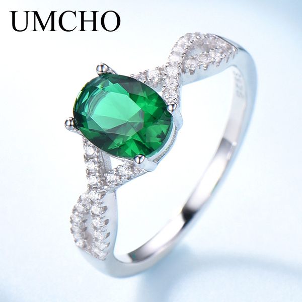 

umcho classic 925 sterling silver oval gemstone nano emerald ring female engagement party birthday gift anniversary ring, Golden;silver