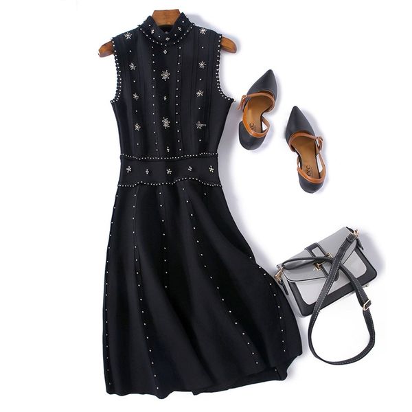 

женская дизайнерская изогнутая бисерная вязка женская осень тяжелая промышленность бисером сексуальная утечка назад вечернее платье skirtj4i, Black;gray