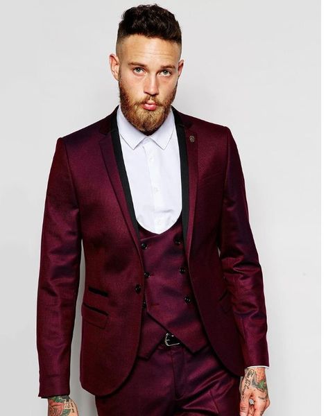 

brand new groomsmen notch lapel groom tuxedos burgundy jacket men suits wedding man blazer (jacket+pants+tie+vest) b987, White;black