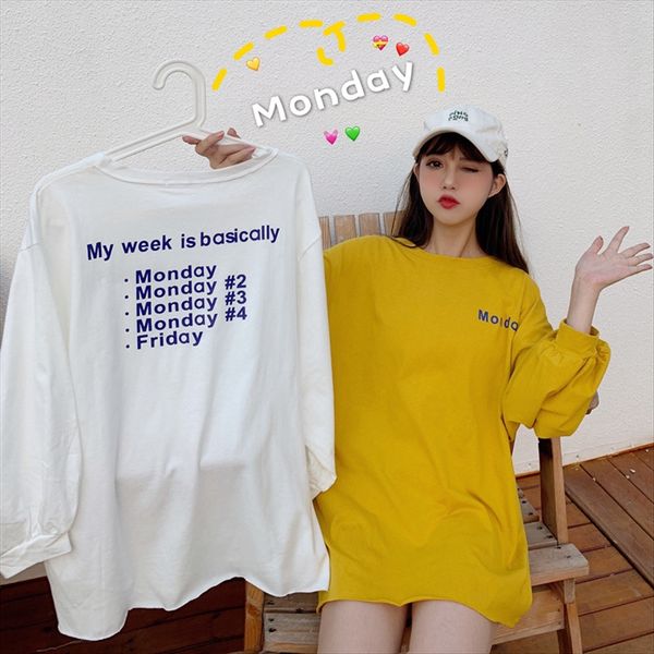 

yafeng long-sleeved t- female 2019 loose shirt ins super fire sun-proof bffeng letter mourning shirt, White