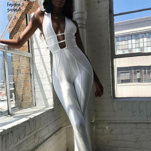 

хлопок комбинезон sexy выдалбливают бинты backless рукавов женщины bodycon rompers женщин комбинезон осень партии легкий костюм с шортами, Black;white