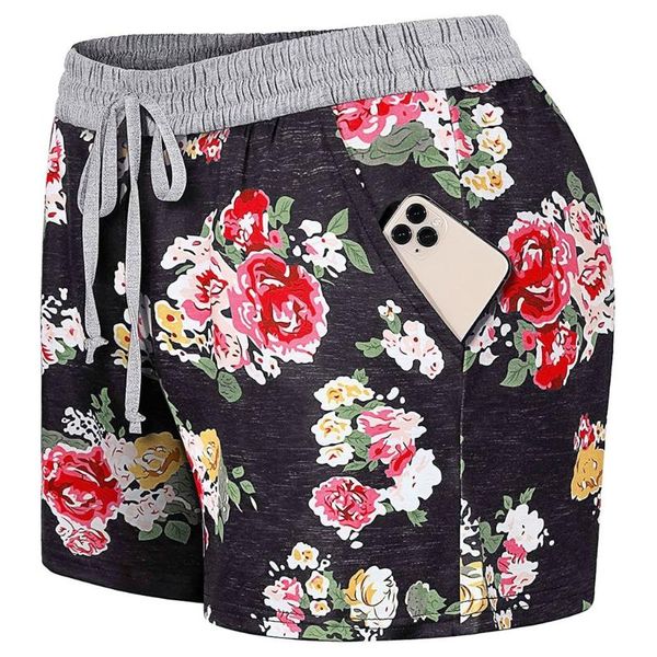 

fashion floral print shorts women soft lounge oversized shorts pockets summer pajama short pants drop shipping 2020, White;black