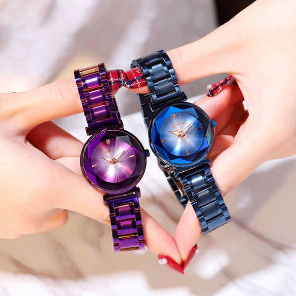 

fashion steel belt butterfly buckle new woman purple blue color shining three-dimensional design water-proof watch, Slivery;brown