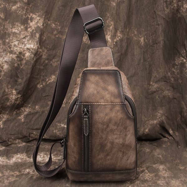 

head layer cowhide genuine leather euro style one shoulder slanted men's retro chest soft tide messenger bag