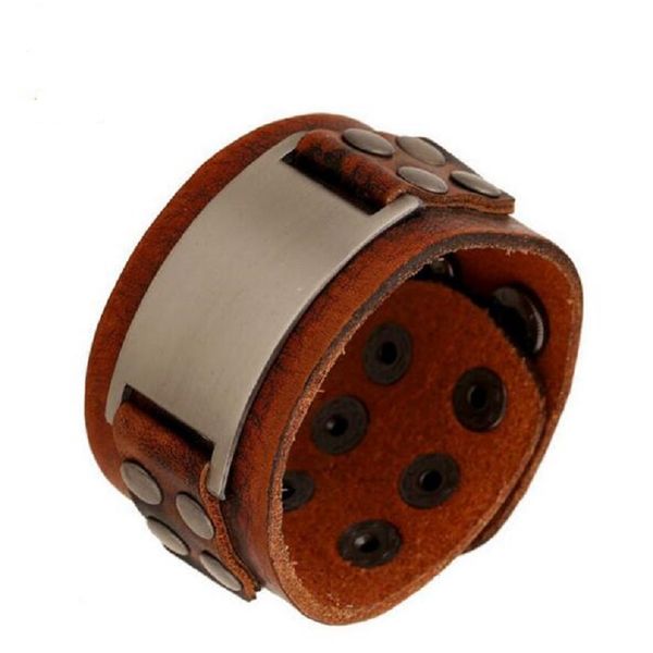

original design new leather male bangles cuff wrap wide genuine leather strap bracelets for men pulseira masculina bijoux, White