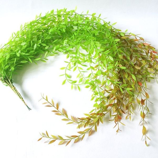 

1pcs artificial flowers rattan fake leaves wall hanging rattan home decoration green leaves willow hanging vine plants