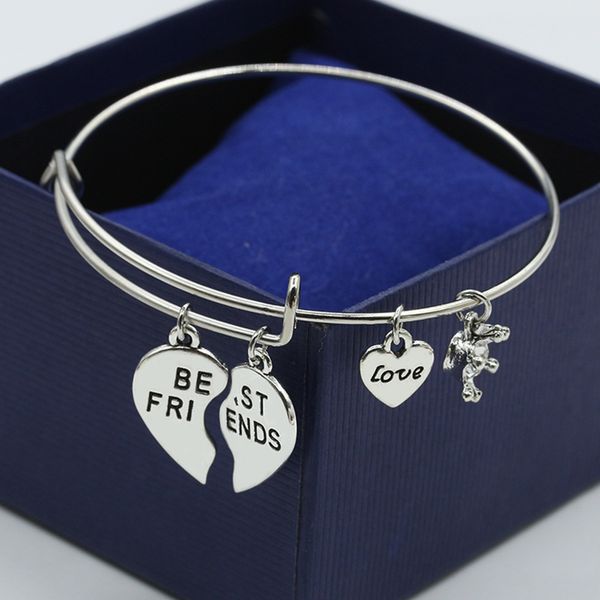 

bangle selling broken heart friends hand jewelry alloy pendant bracelet, Black