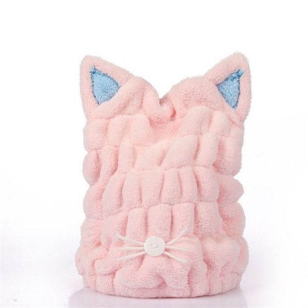 

women cat ear bathroom cap super absorbent coral fleece dry hair towel cute magic
