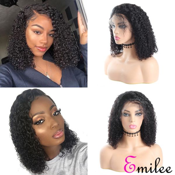 

emilee pre plucked jerry curly wigs half lace curly bob wigs with baby hair indian virgin curly wigs middle ratio bleached knots, Black;brown