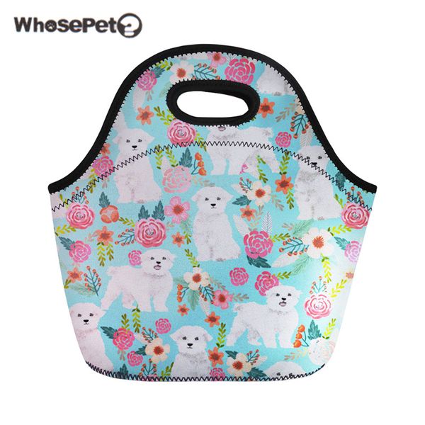 

whosepet lunch bags for women maltese florals school kids cute neoprene thermal lunchbox female picnic cooling bag bolsa termica, Blue;pink