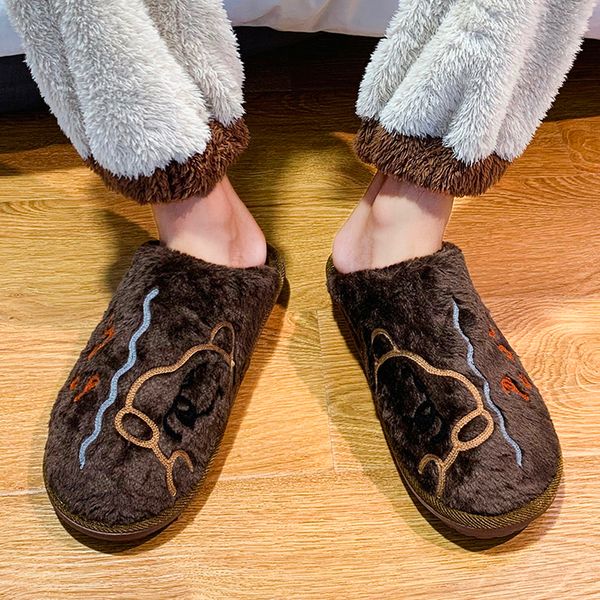 

new men's winter home slippers winter keep warm fashion sheep non-slip warm home cotton shoes casual bedroom shoe calzado hombre, Black