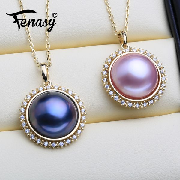 

fenasy natural sea pearl pendant necklace for women romantic 925 sterling silver big size luxury pink blue black mabe pearl