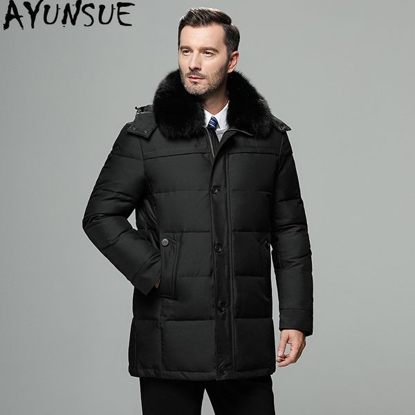 

ayunsue 2019 winter jacket men plus size warm duck down jacket men overcoat fur collar parkas puffer men's jackets 687 kj2649, Black
