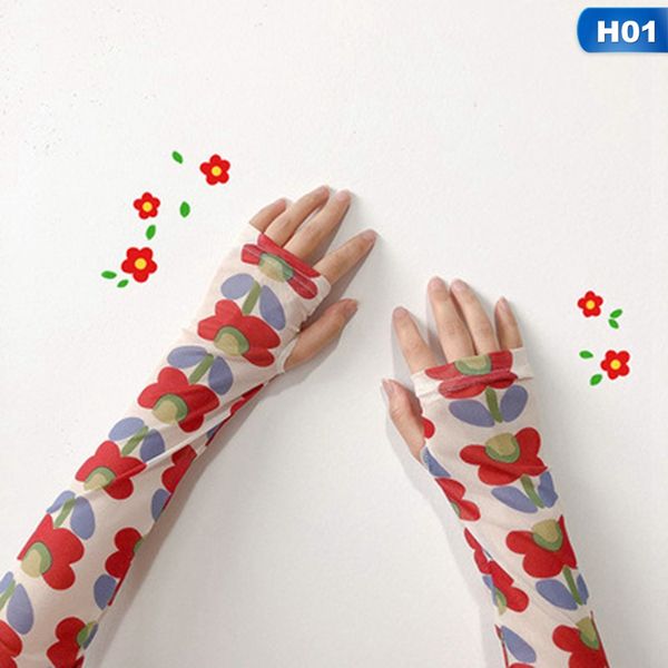 

1 pair outdoor cycling protection arm warmer print long fingerless long gloves mesh sleeves breathable sunscreen cuff, Black;gray