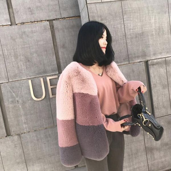 

women fluffy faux rex fur coat short matching new arrival 2019 winter warm fashion brand full pelt high quality, Black
