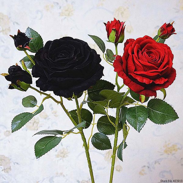 

luxury black rose branch velvet simulation artificial flowers valentine gift wedding flowers home decoration roses flores