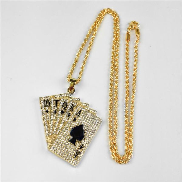 

10jqka playing cards full diamond zircon hip hop pendant couple necklaces gold silver jewelry accessories 65cm1