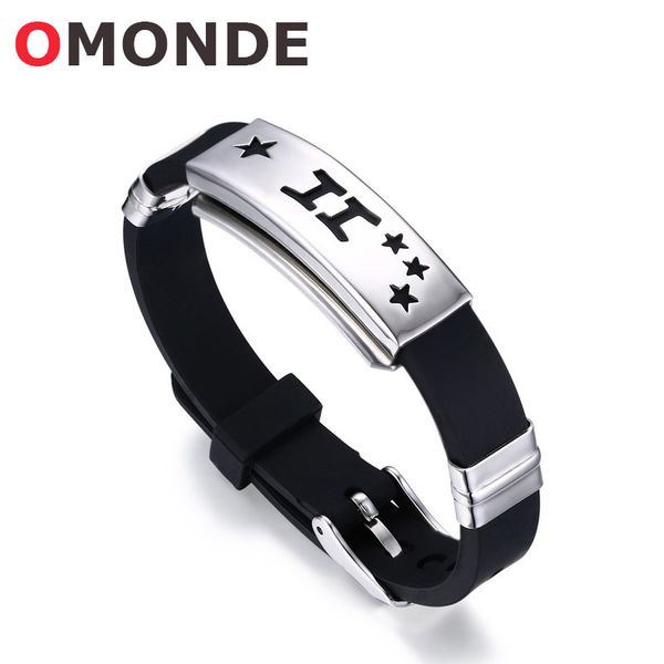 

omonde silicone zodiac bracelet & bangles aquarius pisces aries taurus gemini cancer leo wristband adjustable for men women, Black