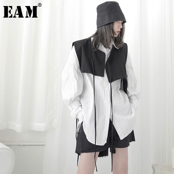 

eam] women loose fit black bandage asymmetrical short vest new v-collar sleeveless fashion tide spring autumn 2020 1t702, Black;white